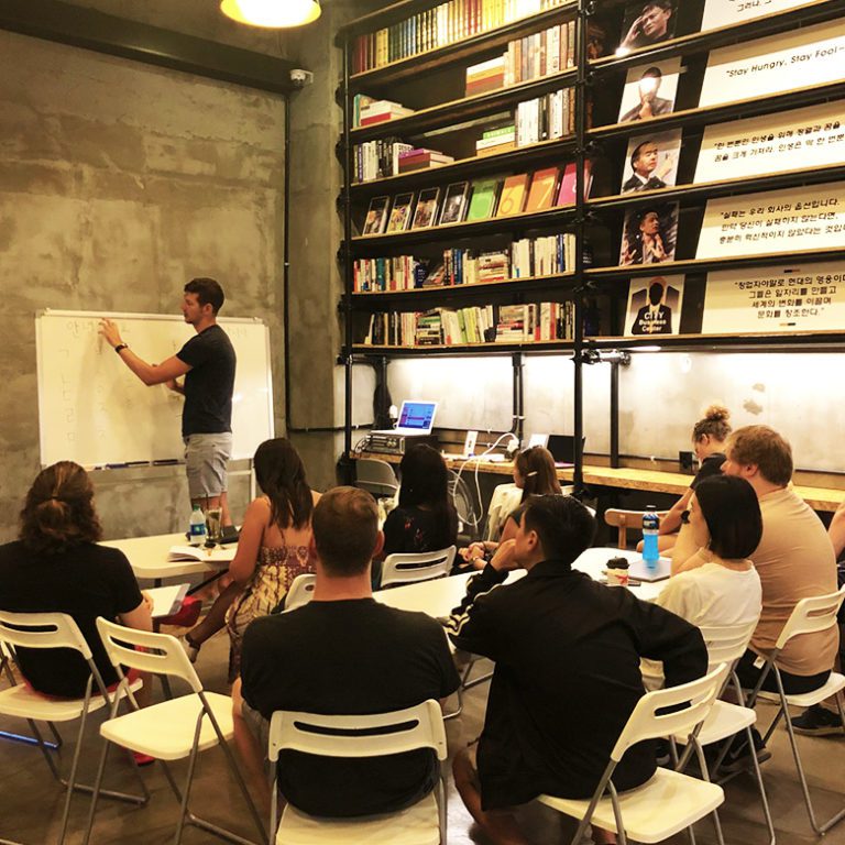 Digital nomads learn at Korean language workshop in Seoul, Korea