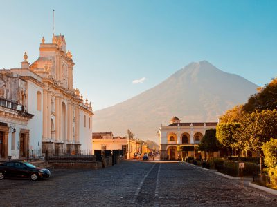 Antigua Guatemala with Aqua Volcano in the background