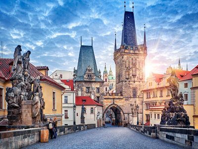 Sunrise on Charles bridge in Prague Czech Republic picturesque Sunrise on Charles bridge in Prague Czech Republic picturesque landscape morning old Europe with vintage architecture and historical landmark.
